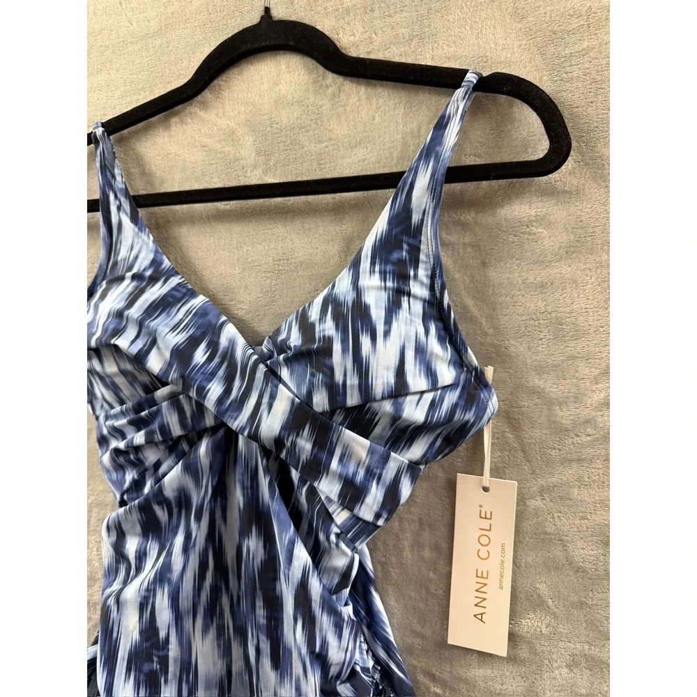 Anne Cole Women Blue White Abstract Twist Front One Piece Swimsuit NWT Sz 6 $108